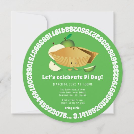 Pi Day Apple Pie Party Green Mathe Holiday Einladung (Vorderseite)