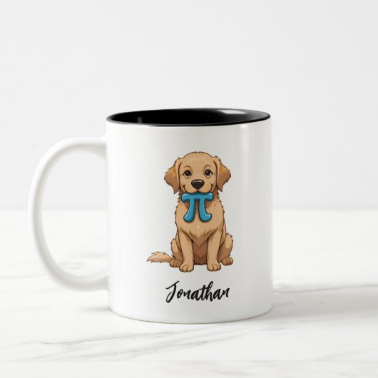 Pi Day Hund mit Pi Symbol | Happy Pi Day Zweifarbige Tasse (Links)
