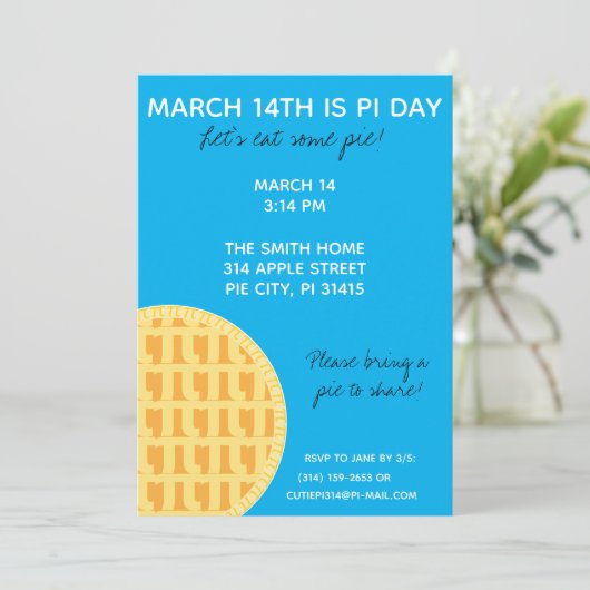 Pi Day Party Einladung mit Pi-Ziffern auf der Rück (Stehend Vorderseite)