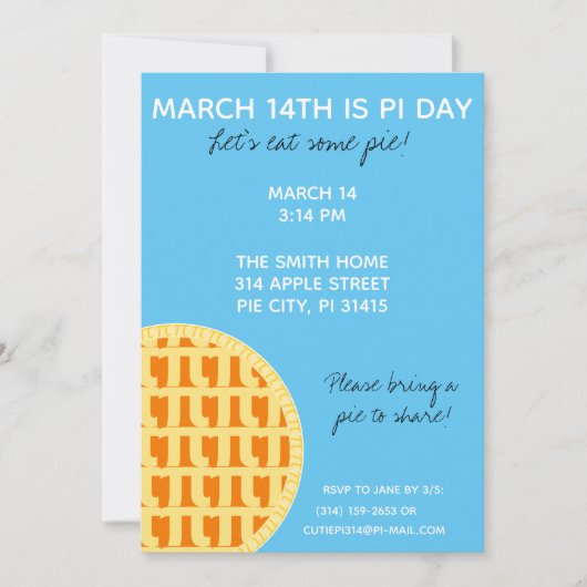 Pi Day Party Einladung mit Pi-Ziffern auf der Rück (Vorderseite)