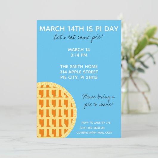 Pi Day Party Einladung mit Pi-Ziffern auf der Rück (Stehend Vorderseite)