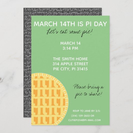 Pi Day Party Einladung mit Pi-Ziffern auf der Rück (Vorne/Hinten)
