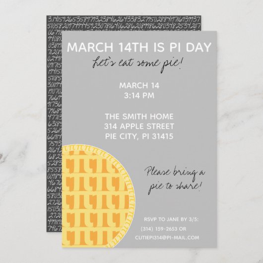 Pi Day Party Einladung mit Pi-Ziffern auf der Rück (Vorne/Hinten)