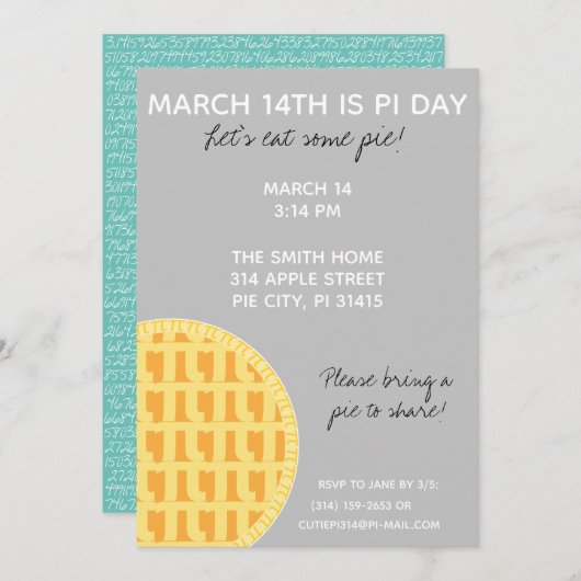 Pi Day Party Einladung mit Pi-Ziffern auf der Rück (Vorne/Hinten)