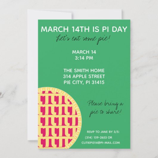 Pi Day Party Einladung mit Pi-Ziffern auf der Rück (Vorderseite)
