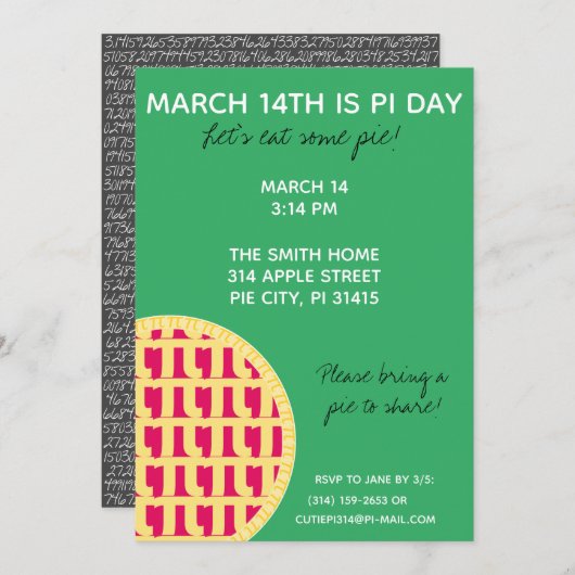 Pi Day Party Einladung mit Pi-Ziffern auf der Rück (Vorne/Hinten)