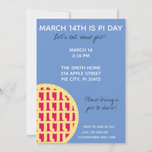 Pi Day Party Einladung mit Pi-Ziffern auf der Rück (Vorderseite)