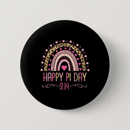 Pi Day Spiral Pi Math Lehrer 3.14 Leopard Regenbog Button (Vorderseite)