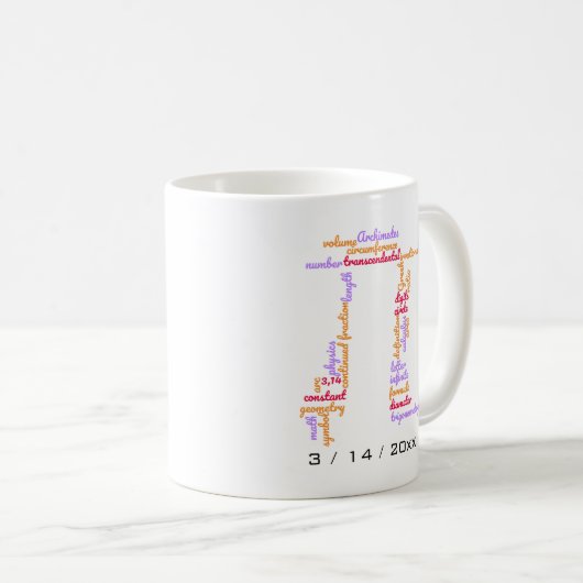 Pi Day Word Cloud Kaffeetasse (VorderseiteRechts)