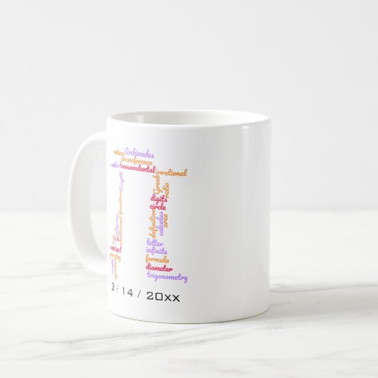Pi Day Word Cloud Kaffeetasse (Vorderseite Links)
