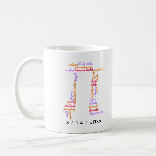 Pi Day Word Cloud Kaffeetasse (Links)