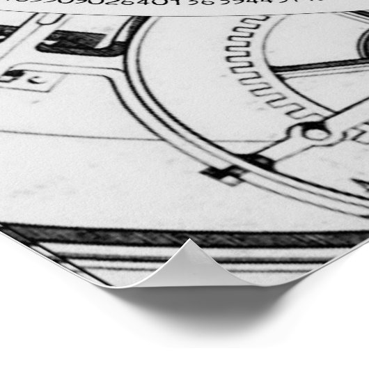 Pi in a Spiral bis 2.210 Ziffern in grauem Poster (Ecke)