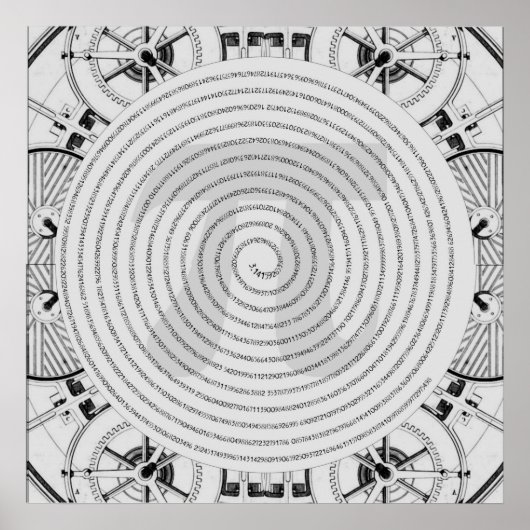 Pi in a Spiral bis 2.210 Ziffern in grauem Poster (Vorne)
