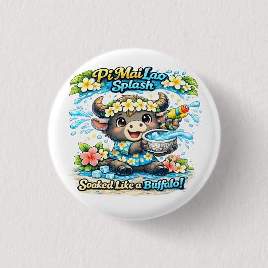 Pi Mai Lao Splash Durchnässt wie ein Büffel Lustig Button (Vorderseite)