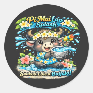 Pi Mai Lao Splash Durchnässt wie ein Büffel Lustig Runder Aufkleber