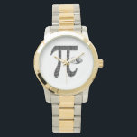 Pi One Pie Armbanduhr<br><div class="desc">Ein großes Pi Symbol, gefüllt mit "Pi Tag 3-14", und ein Kuchen, in schwarzer Tinte. Lecker Spaß für den Pi Day - sogar Ihr alter Mathematiklehrer wird diesen hier mögen! Vom Kartesischen Bär, Ihre Quelle für alles Pi.</div>