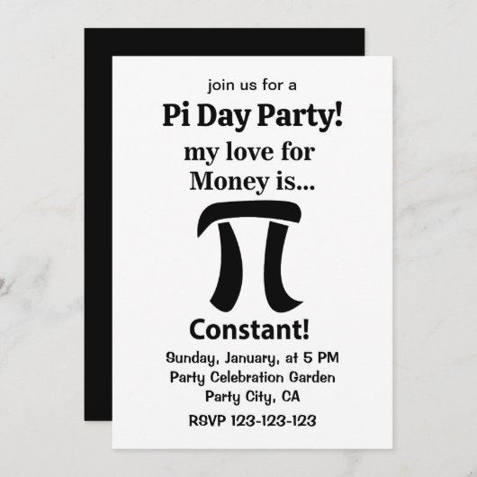 Pi Symbol Funny Meine Liebe für Geld ist Pi Symbol Einladung (Vorne/Hinten)
