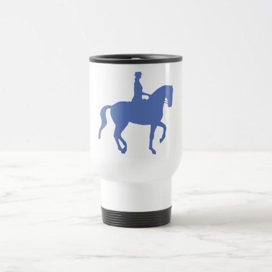 Piaffe Dressage-Pferd und Reiter (blau) Reisebecher (Mittel)