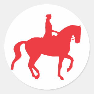 Piaffe Dressage-Pferd und Reiter (red) Runder Aufkleber