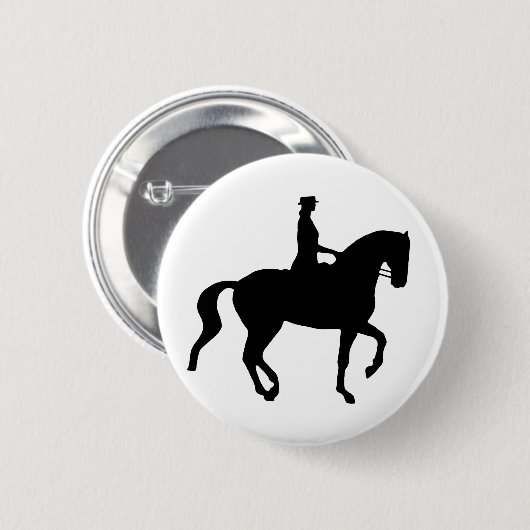Piaffe Dressage-Pferd und Reiter (Schwarzes) Button (Vorne & Hinten)