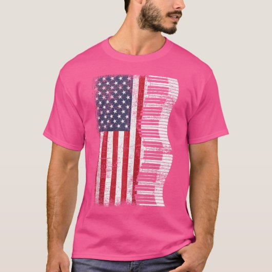 Pianist Classical Music Us Flag Keyboard Piano Pla T-Shirt (Vorderseite)