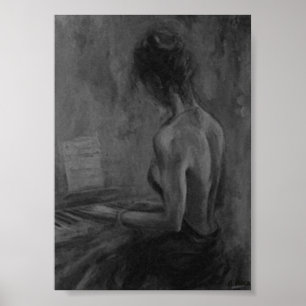 Pianista Mujer Original charcoil Atwork Impresione Poster