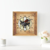 Piano ~ 3 Dimensional ~ Folk Art Box ~ Quadratische Wanduhr (Zuhause)