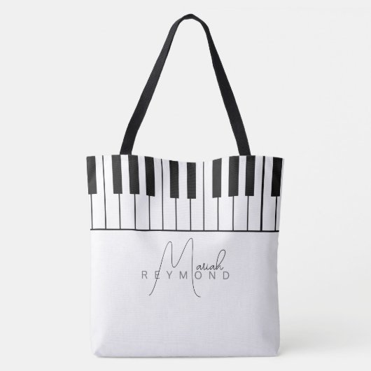 Piano All-over White Tote Bag mit Skriptname Tasche (Rückseite)