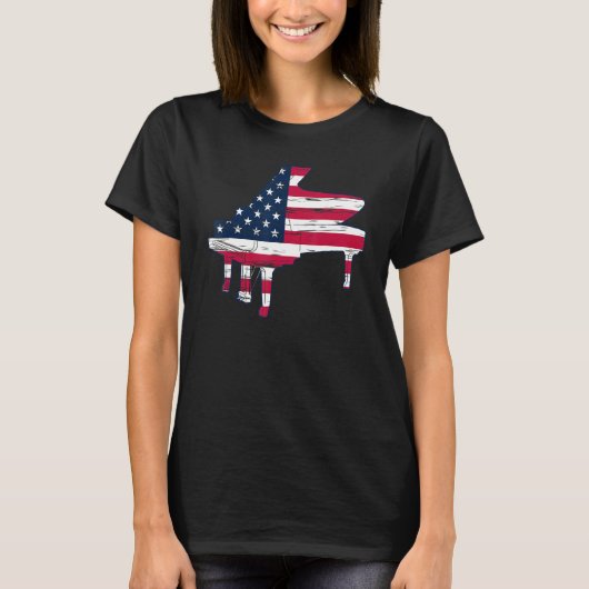 Piano American Flag Piano Playing - Piano Lover Pi T-Shirt (Vorderseite)