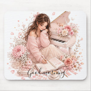 Piano-Blumen-Mauspad für Musikliebhaber Mousepad