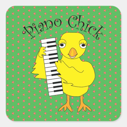 Piano Chick Text Quadratischer Aufkleber (Vorderseite)