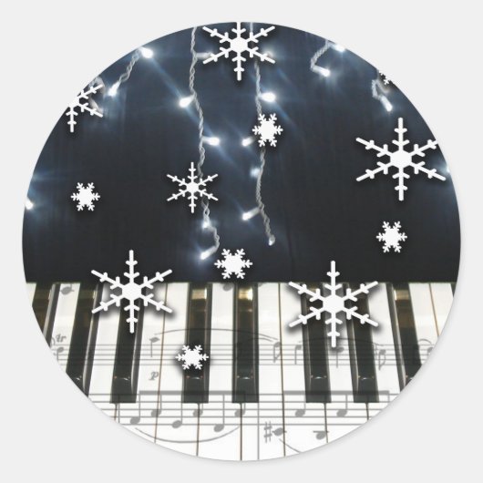 Piano Christmas Snowflake Keyboard Runder Aufkleber (Vorderseite)