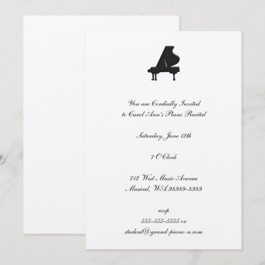 Piano-Erwägung Einladung (Vorne/Hinten)
