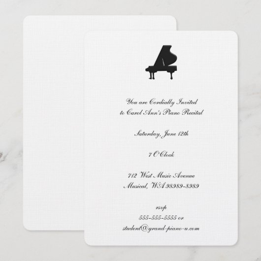Piano-Erwägung Einladung (Vorne/Hinten)