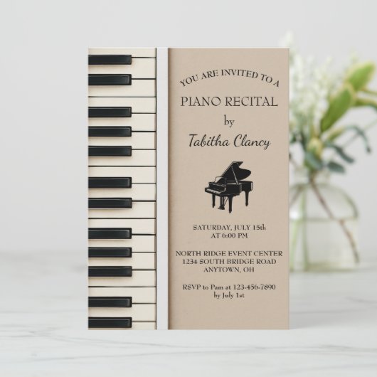 Piano Erwägung Einladung mit Keyboard Design (Stehend Vorderseite)