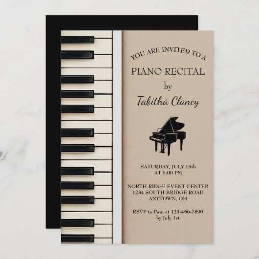 Piano Erwägung Einladung mit Keyboard Design (Vorne/Hinten)