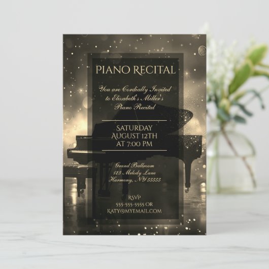 Piano-Erwägung mit Gold Lights Einladung (Stehend Vorderseite)