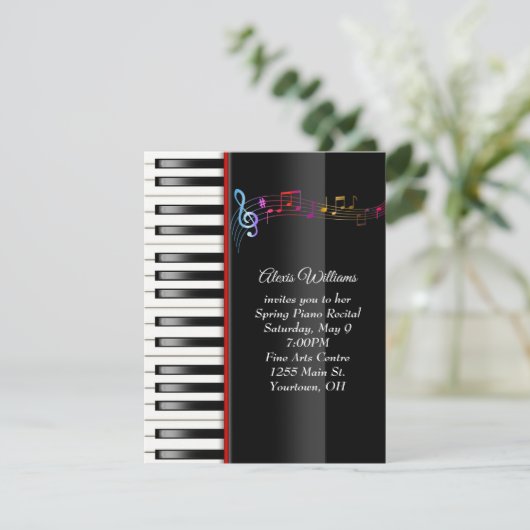 Piano-Erwägung mit Rainbow-Musiknoten Einladung (Stehend Vorderseite)