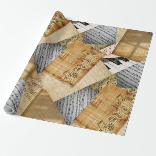 Piano führt Vintage Notenblätter Geschenkpapier (Ungerollt)