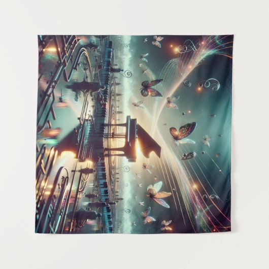 Piano für Selbstspieler in einer surrealen Seenlan Wandteppich (Vorderseite (Horizontal))