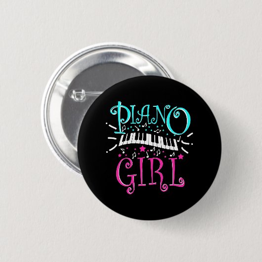 Piano Girl Pianist Music Notes Button (Vorne & Hinten)