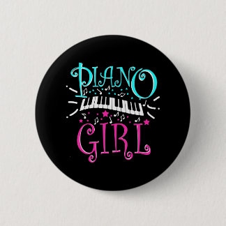 Piano Girl Pianist Music Notes Button