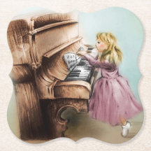 Piano Girl Shaped Untersetzer, Elegante Vintage Ku