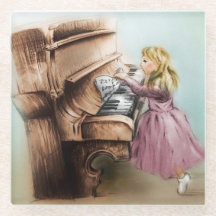Piano Girl Untersetzer, Elegante Vintage Kunst, Di