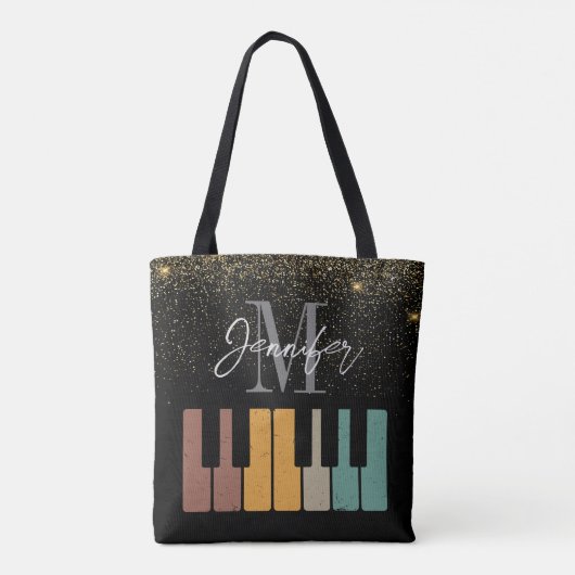 Piano Glitzer Gold Monogram Name Personalisiert Tasche (Rückseite)