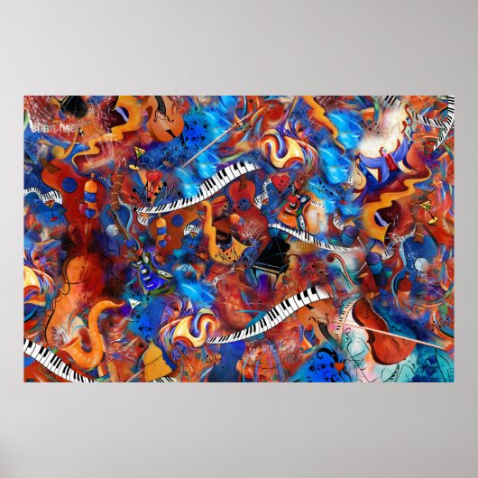 Piano Guitar Saxophone Musik Wahnsinn Poster (Vorne)