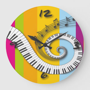 Piano hält Musiknoten auf der Rainbow Wall Clock Große Wanduhr