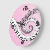 Piano hält Musiknoten auf rosa Wall Clock Große Wanduhr (Winkel)