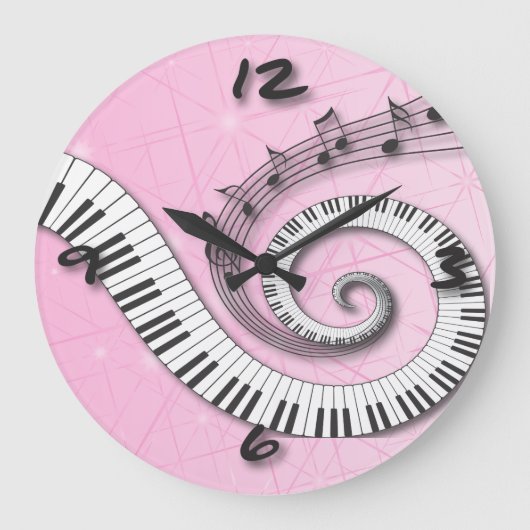 Piano hält Musiknoten auf rosa Wall Clock Große Wanduhr (Vorderseite)