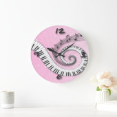 Piano hält Musiknoten auf rosa Wall Clock Große Wanduhr (Zuhause)